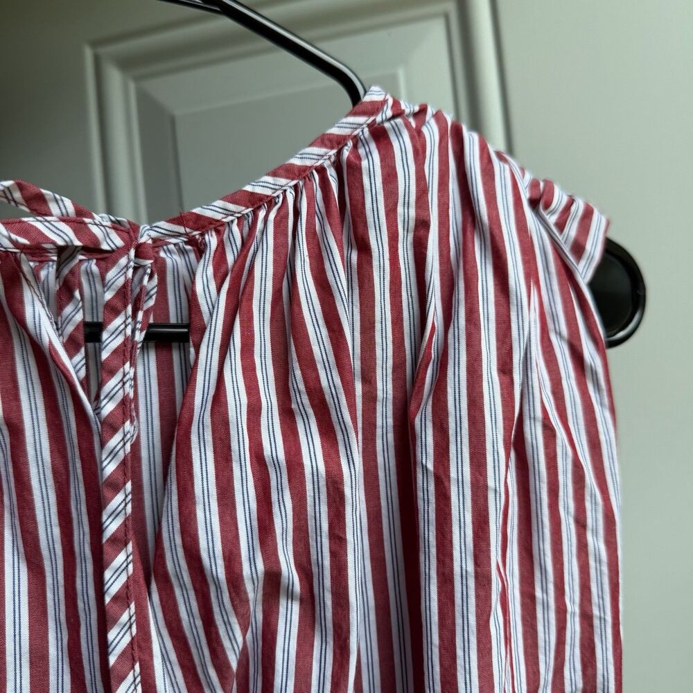 ZARA Striped Poplin Top Red White Blue Striped Sz XS Sleeveless Crop With Tie - Picture 6 of 12